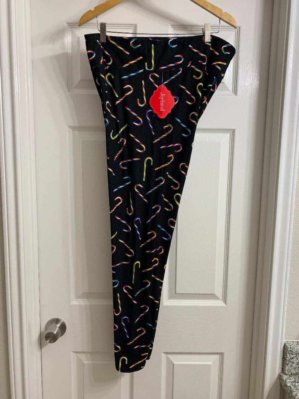Joyland Brand Women's Black Leggings with Candy Cane Design, Size 2X (NWT)